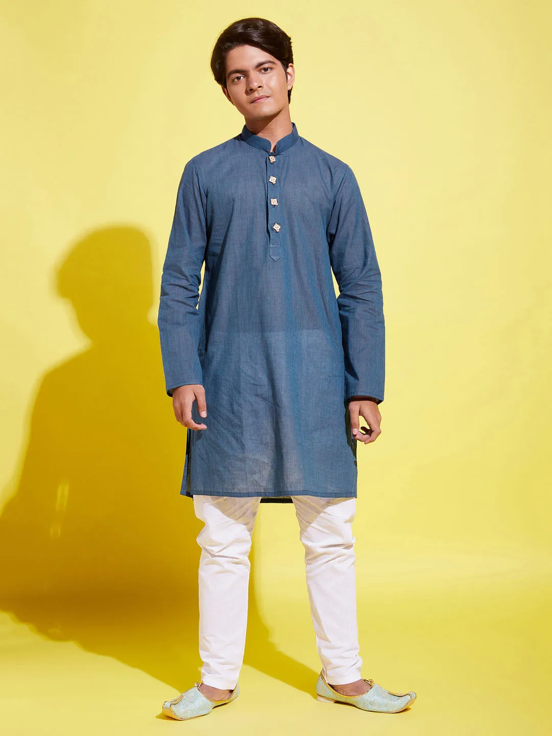 Jashvi Boy's Blue Cotton Kurta and Pyjama Set