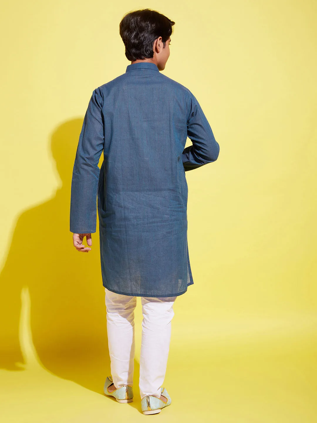 Jashvi Boy's Blue Cotton Kurta and Pyjama Set