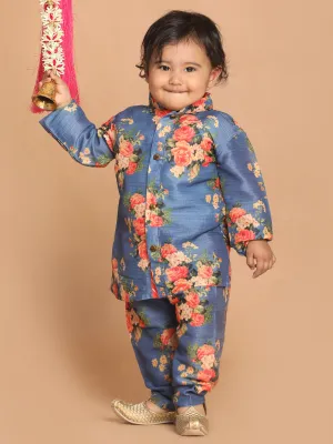 Jashvi Boy's Blue Floral Printed Kurta With Pyjama Set