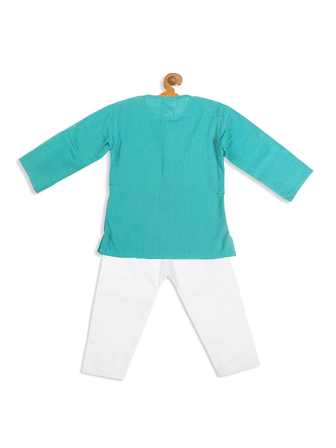 Jashvi Boy's Blue Pure Cotton Kurta With White Pyjama Set