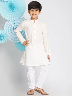 Jashvi Boys' Cream And White Kurta Pyjama Set