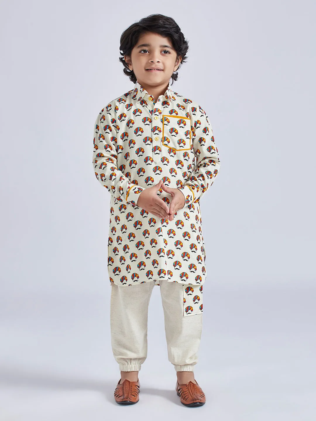 Jashvi Boys' Cream Kurta And Pyjama Set