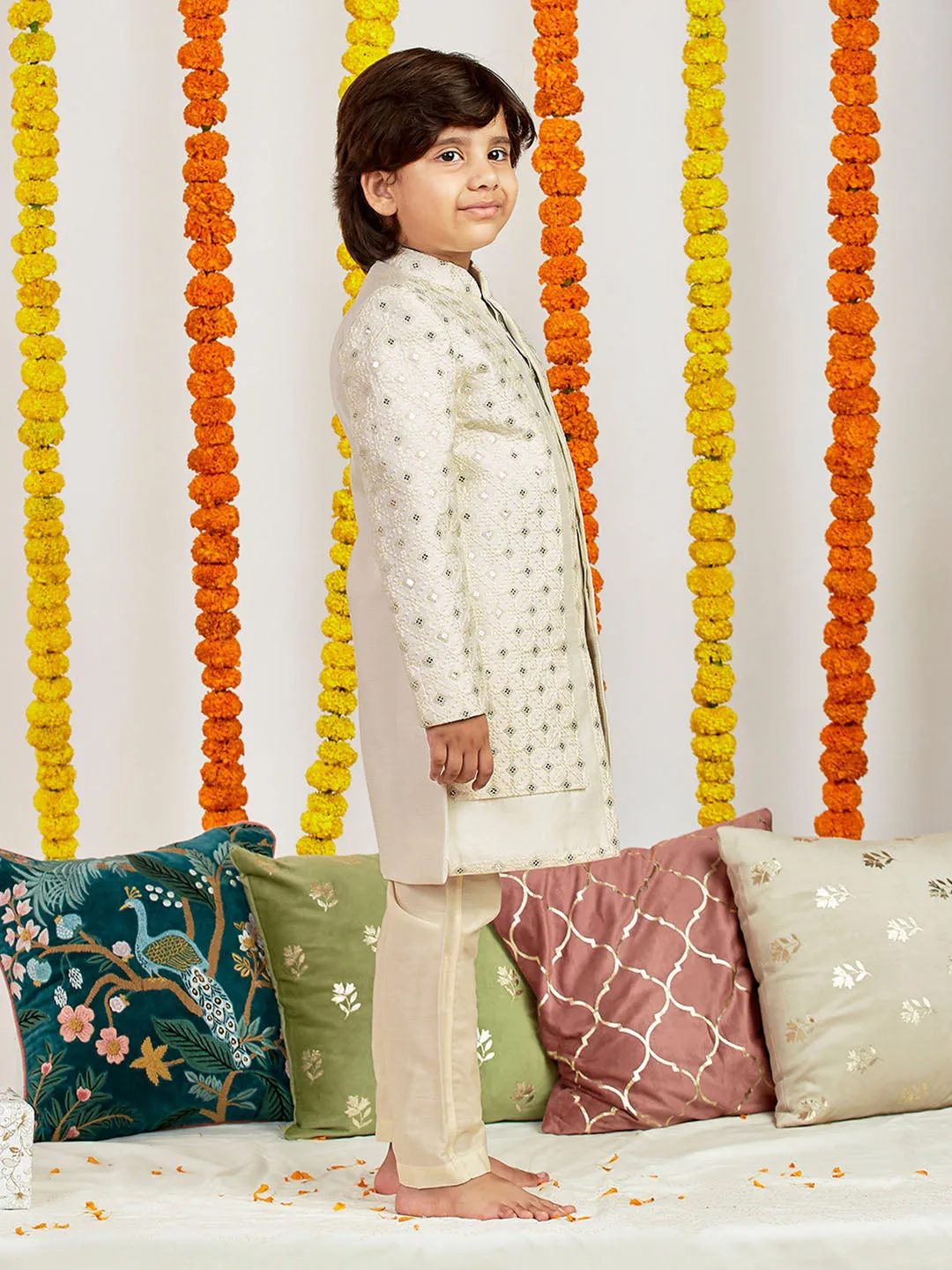 Jashvi Boys' Cream Sherwani Set