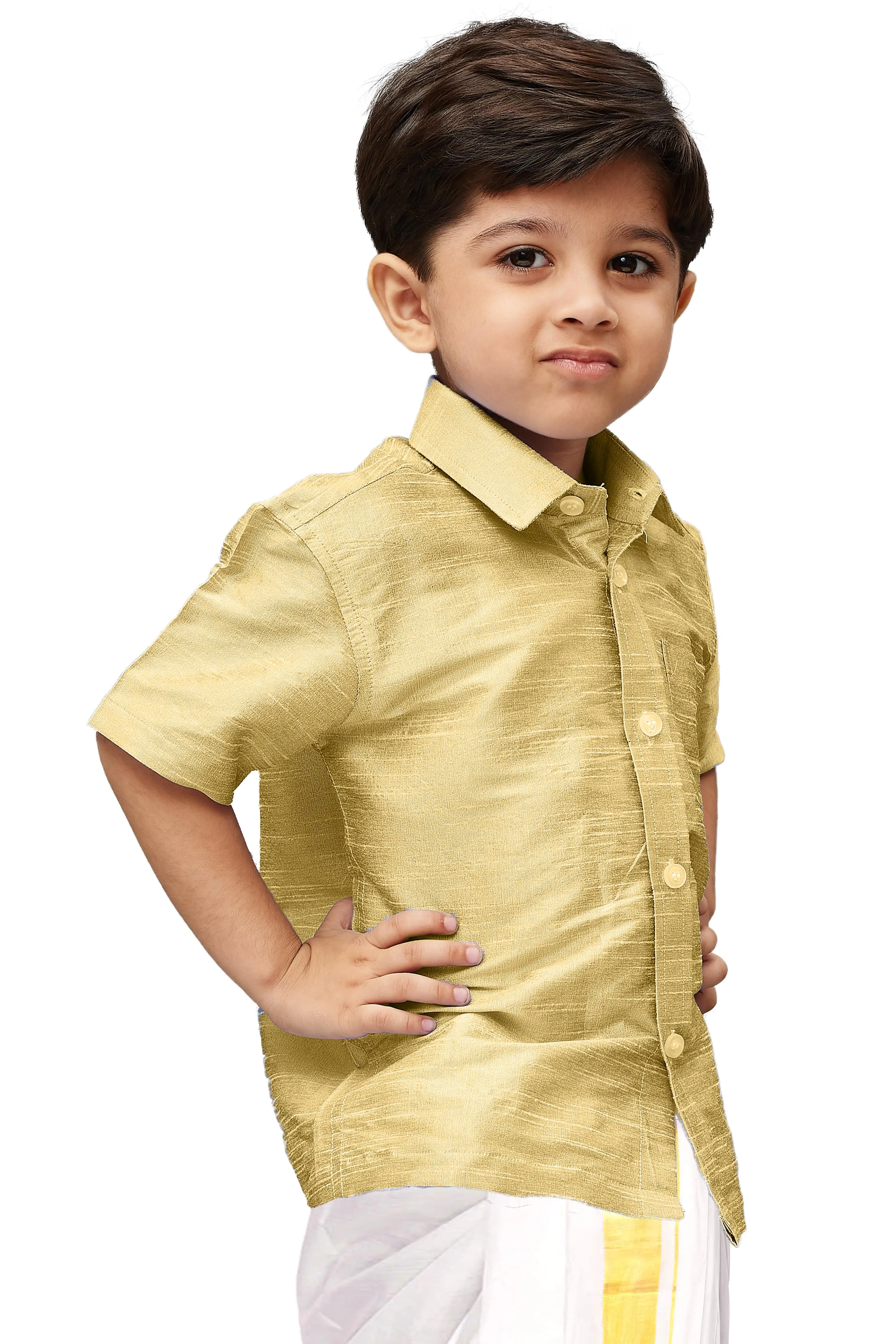 Jashvi Boys  Gold Opaque Ethnic Shirt