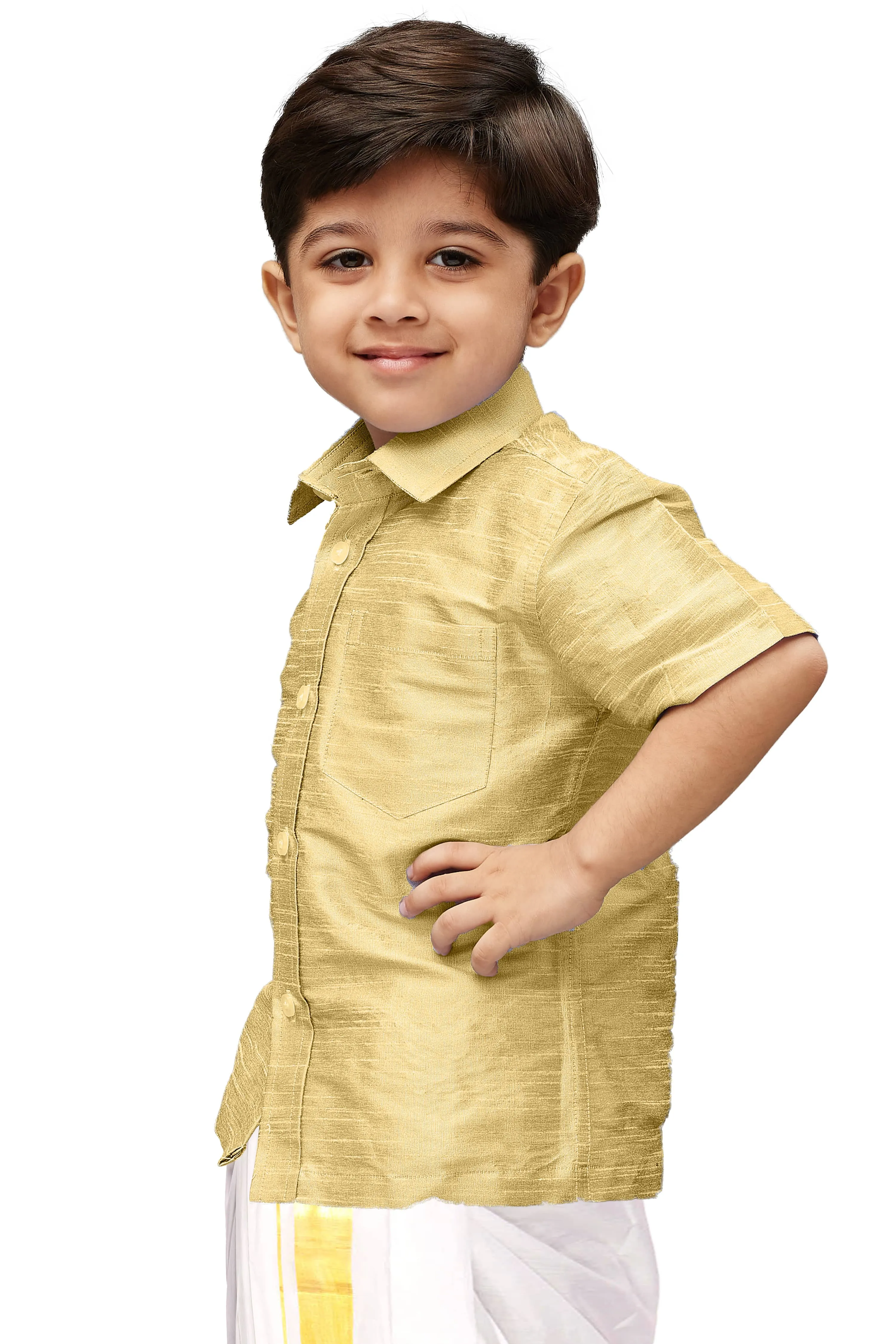 Jashvi Boys  Gold Opaque Ethnic Shirt