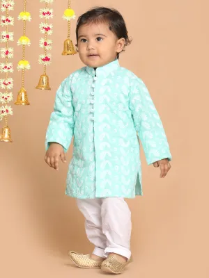 Jashvi Boy's Green Chikankari Pure Cotton Kurta