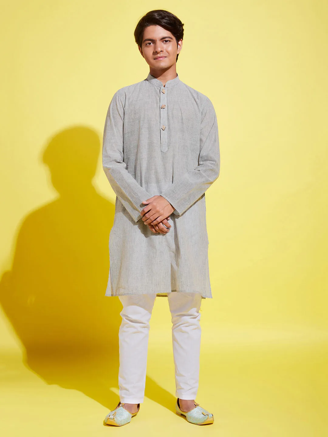 Jashvi Boy's Grey Cotton Kurta and Pyjama Set