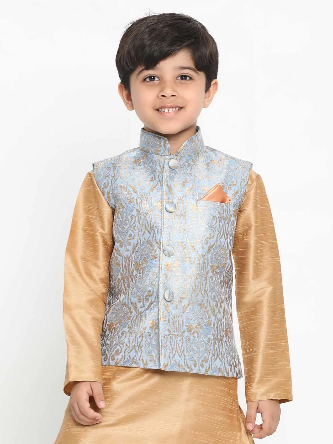 Jashvi Boys' Grey Silk Blend Jacket