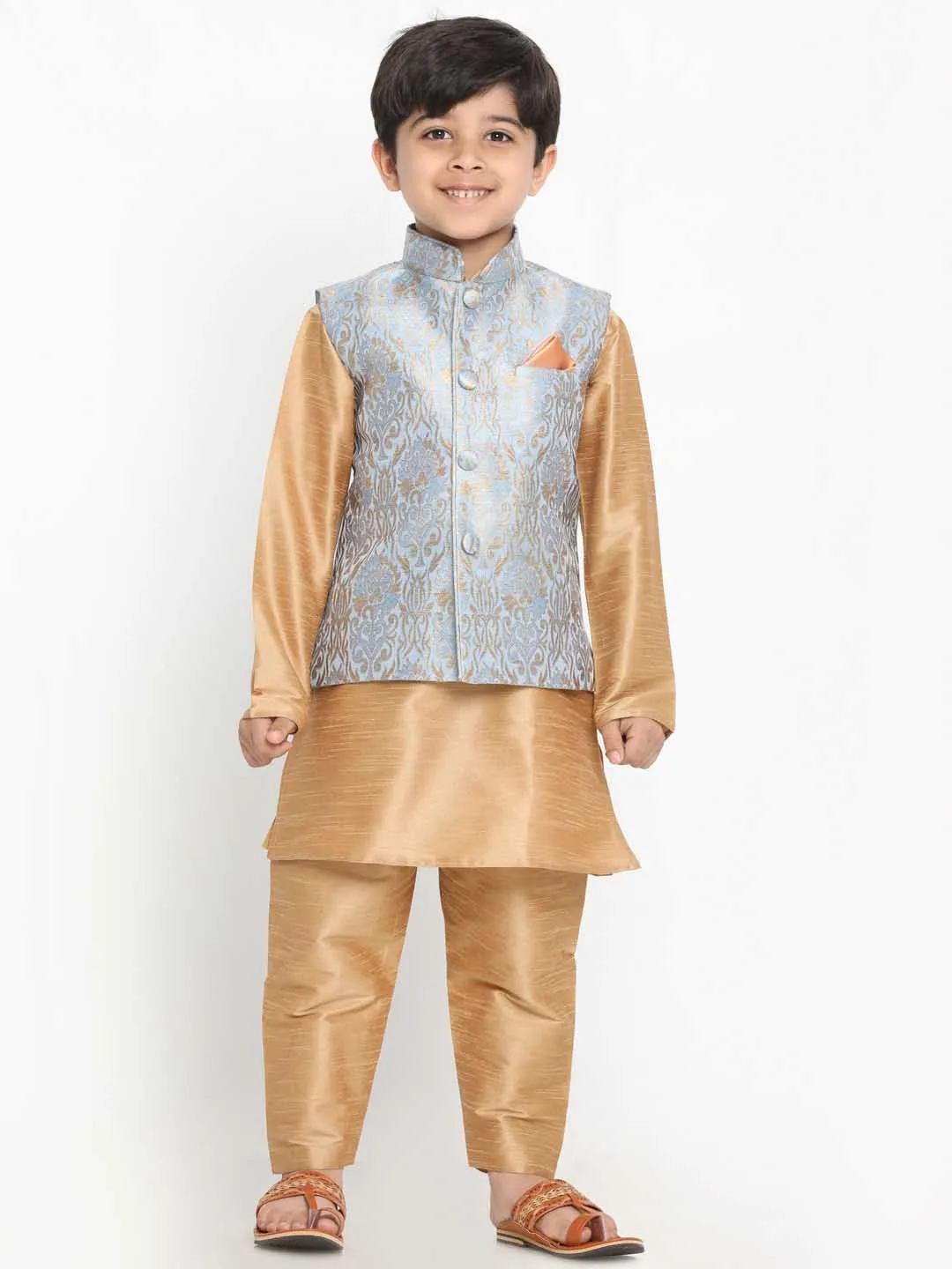 Jashvi Boys' Grey Silk Blend Jacket