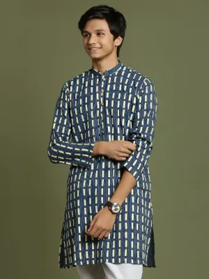 Jashvi Boys Indigo Rubber Print Kurta