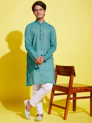 Jashvi Boy's Light Blue Cotton Kurta and Pyjama Set