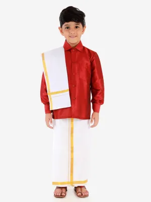 Jashvi Boys Maroon & White Shirt with Dhoti Pants