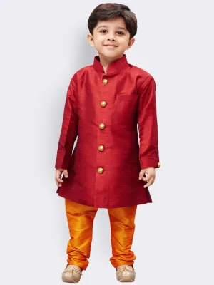 Jashvi Boys' Maroon Silk Blend Kurta Pyjama Set