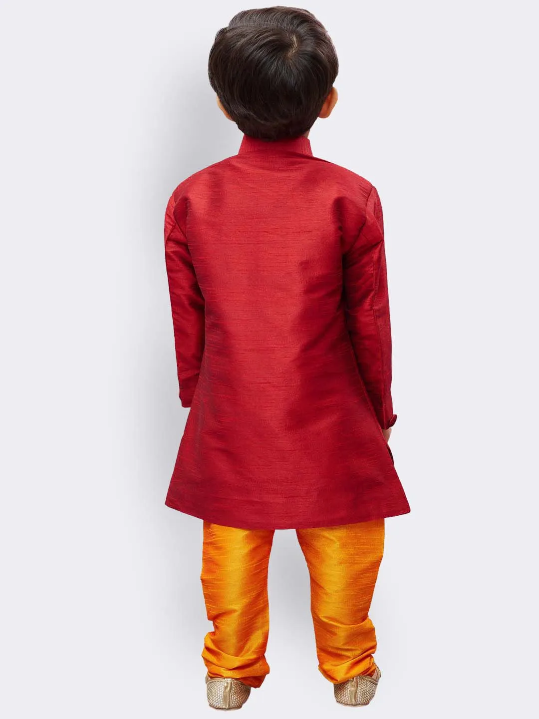 Jashvi Boys' Maroon Silk Blend Kurta Pyjama Set