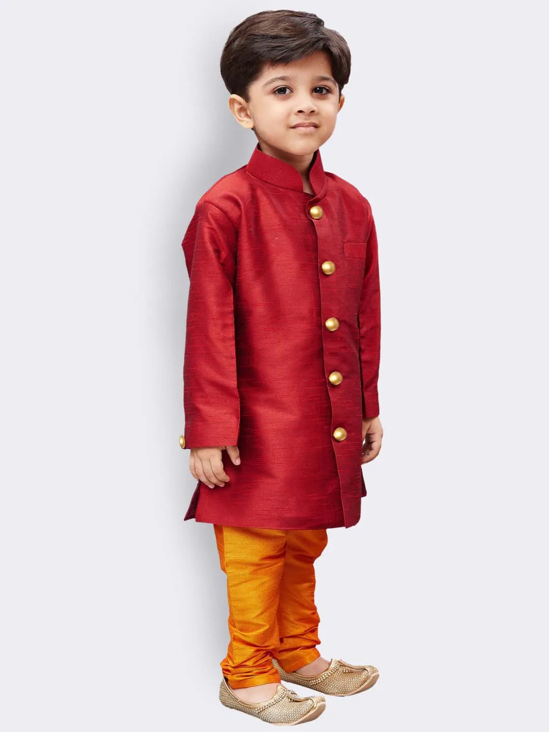 Jashvi Boys' Maroon Silk Blend Kurta Pyjama Set