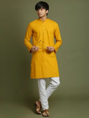 Jashvi Boys Mustard And White Kurta Pyjama Set