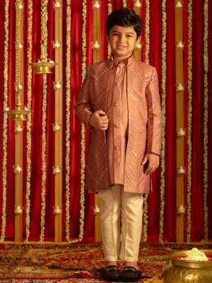 Jashvi Boys' Onion Pink And Cream Ethnic Mirror Combo Set