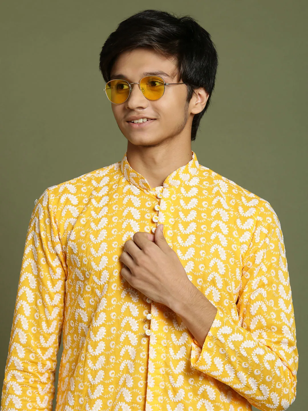 Jashvi Boys' Orange Chaikankari Kurta