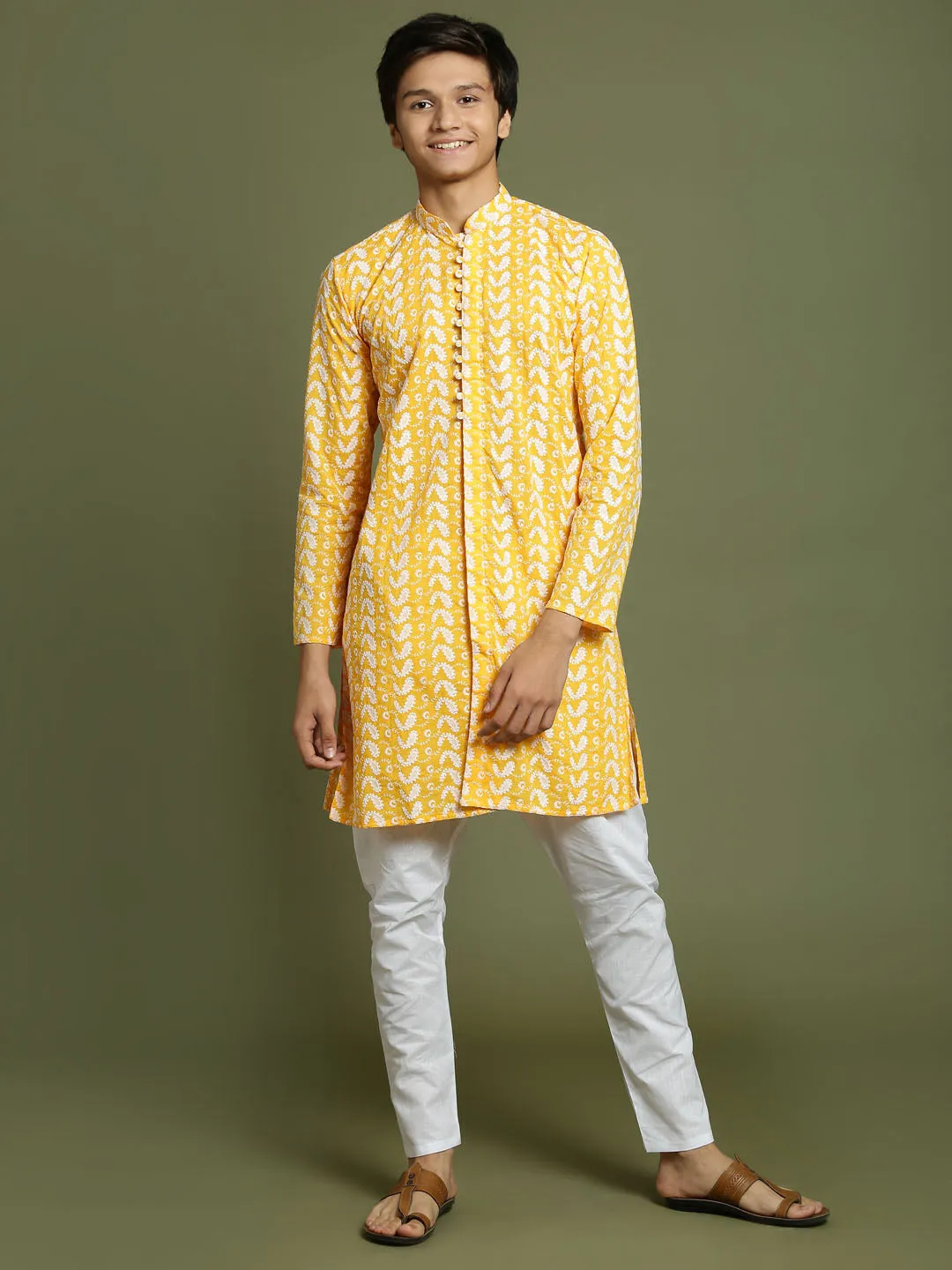 Jashvi Boys' Orange Chaikankari Kurta