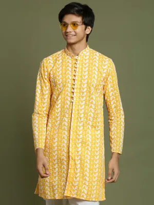 Jashvi Boys' Orange Chaikankari Kurta