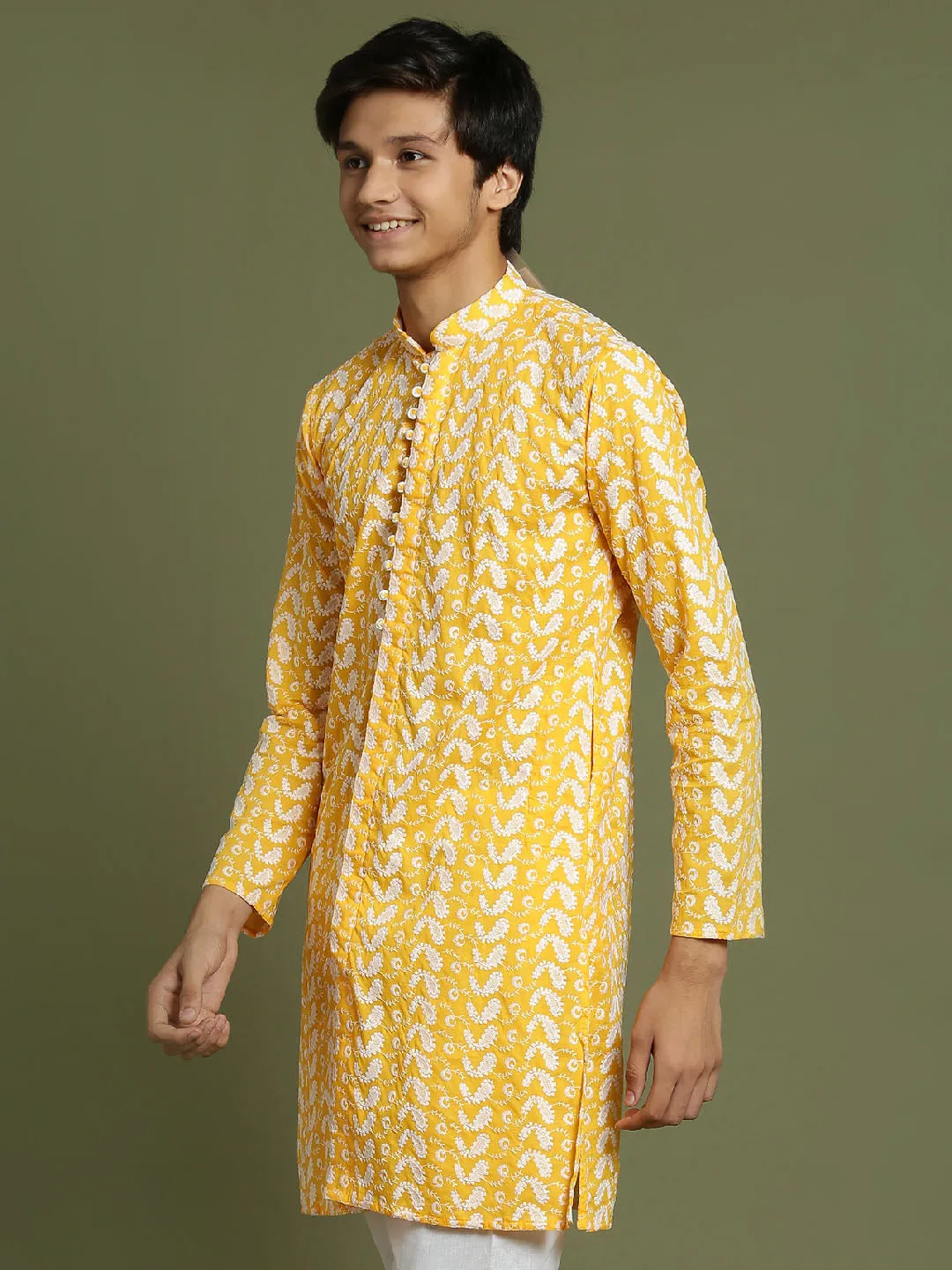 Jashvi Boys' Orange Chaikankari Kurta