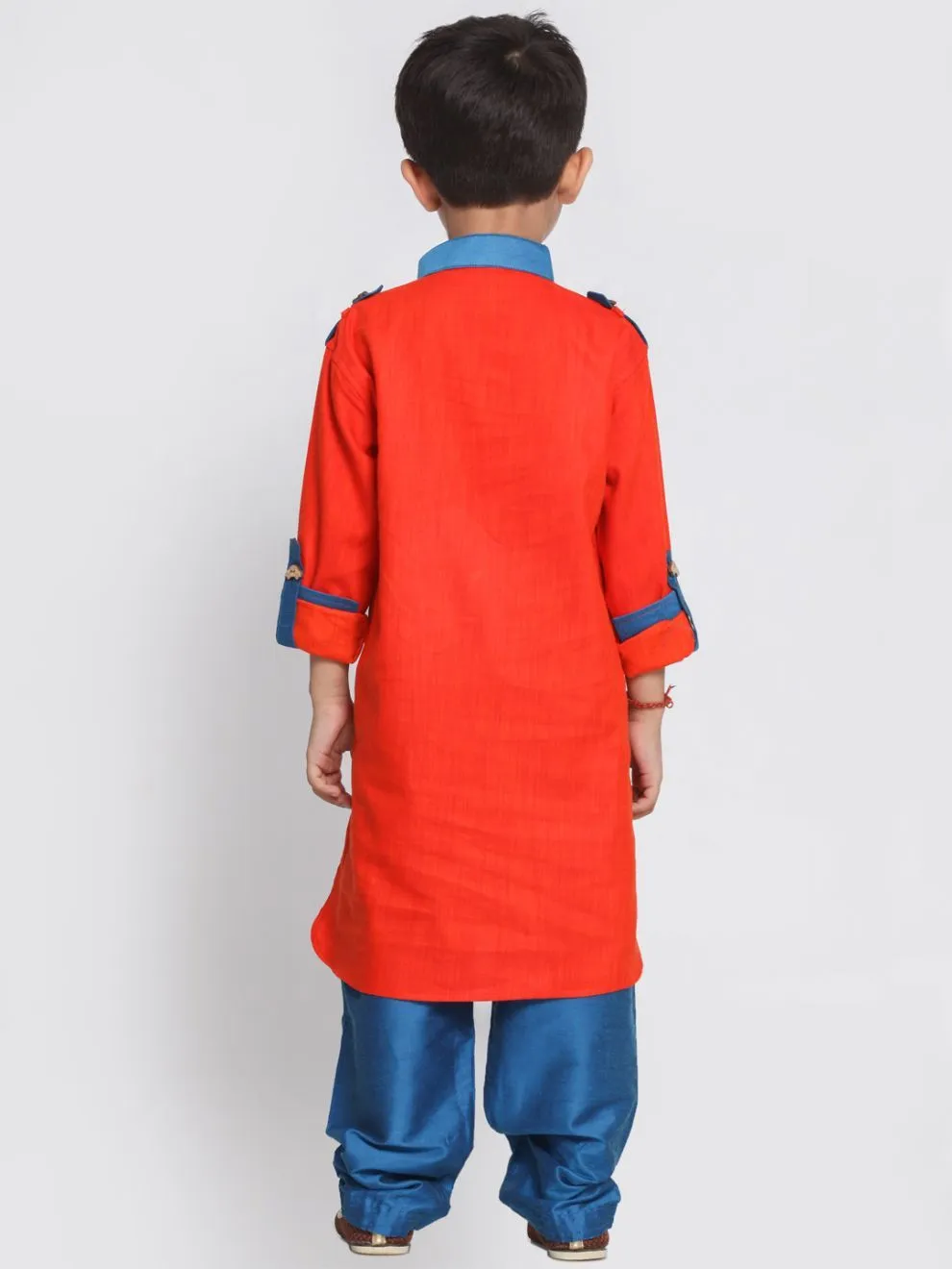 Jashvi Boy's Orange Cotton Pathani Suit