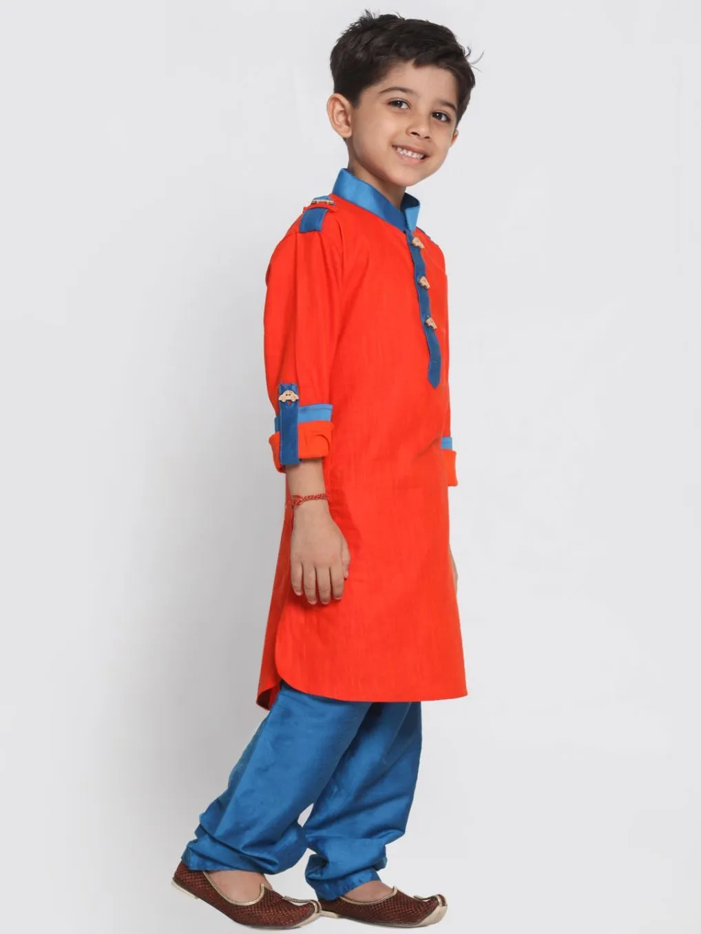 Jashvi Boy's Orange Cotton Pathani Suit