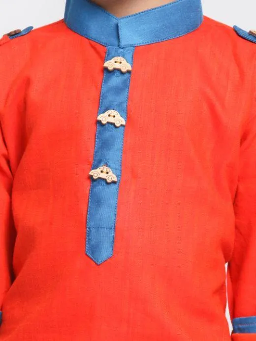 Jashvi Boy's Orange Cotton Pathani Suit