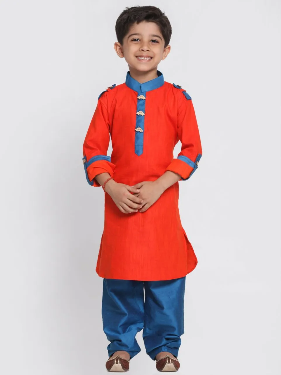 Jashvi Boy's Orange Cotton Pathani Suit