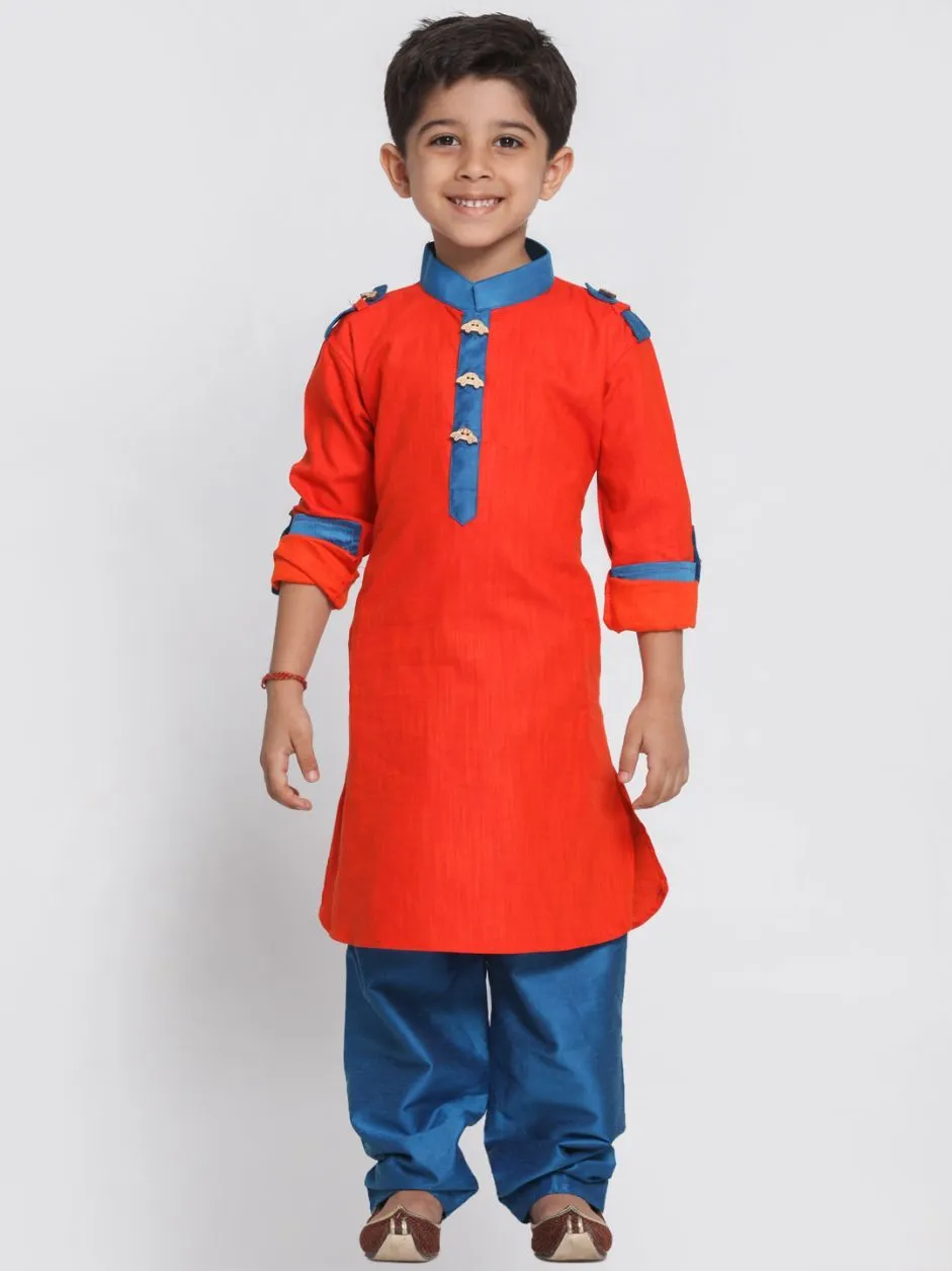 Jashvi Boy's Orange Cotton Pathani Suit