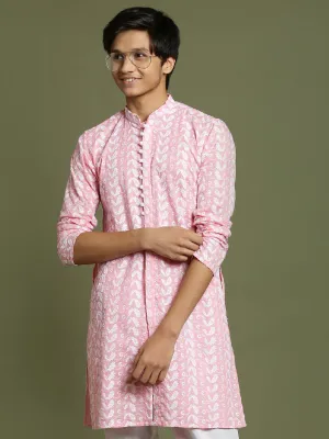 Jashvi Boys' Pink Chaikankari Kurta