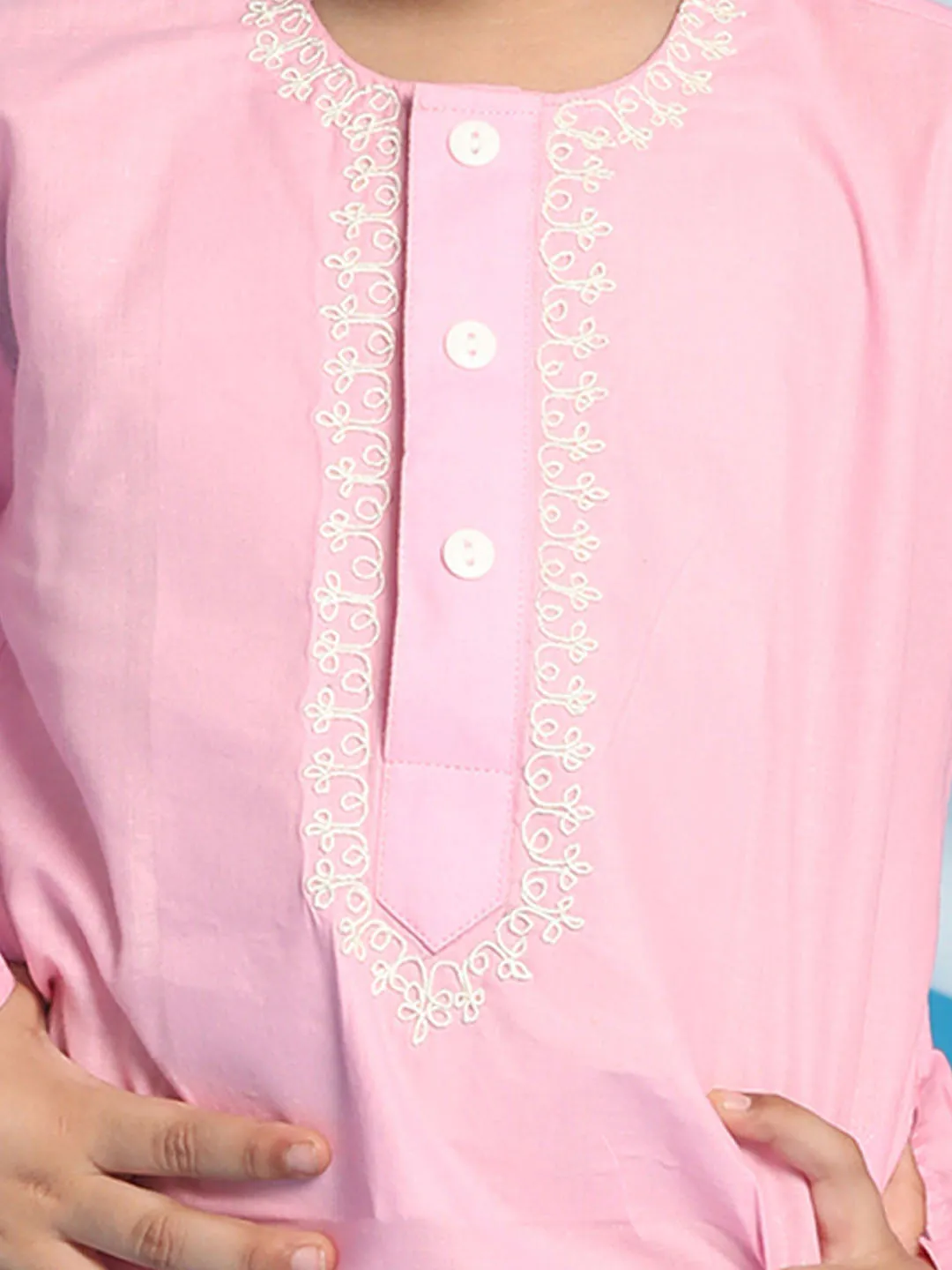 Jashvi Boys' Pink Kurta And White Pyjama Set