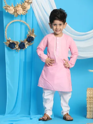 Jashvi Boys' Pink Kurta And White Pyjama Set