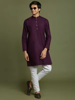 Jashvi Boys Purple And White Kurta Pyjama Set