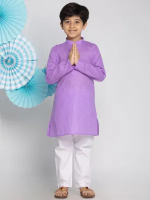 Jashvi Boys' Purple And White Kurta Pyjama Set