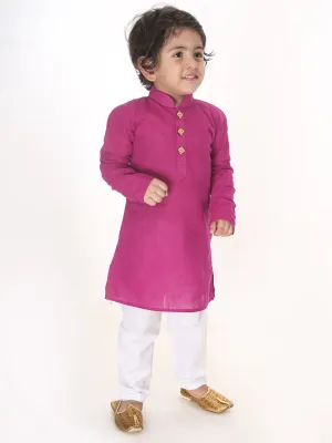 Jashvi Boys Purple and White Pure Cotton Kurta Pyjama Set