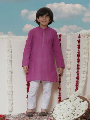 Jashvi Boy's Purple Cotton Kurta and Pyjama Set