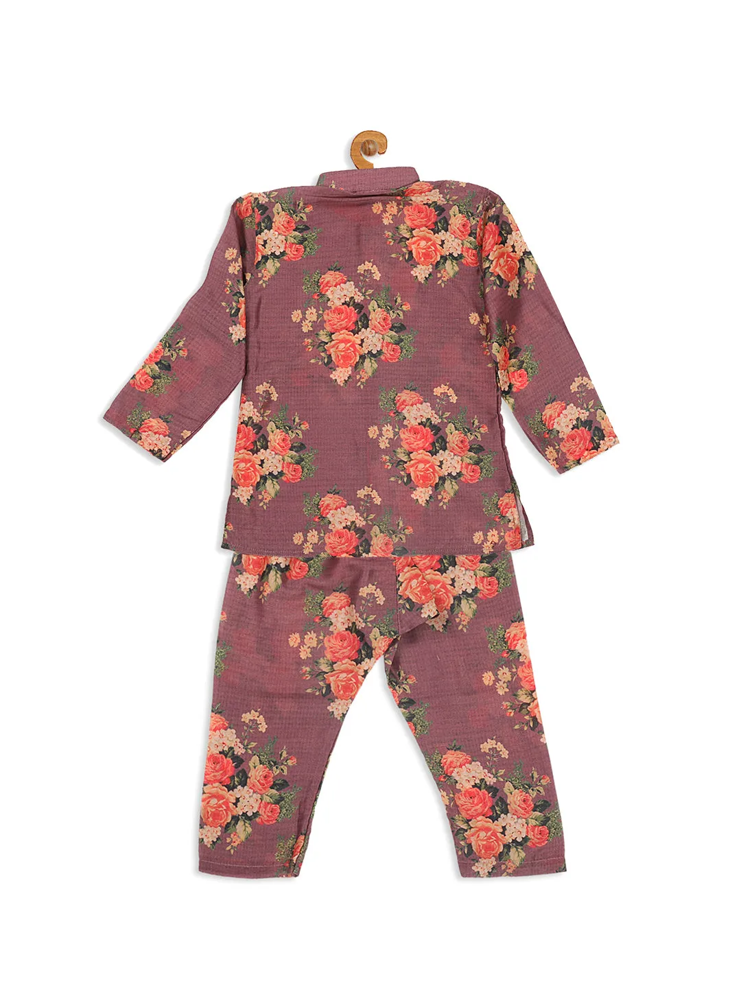 Jashvi Boy's Purple Floral Printed Kurta With Pyjama Set