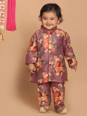 Jashvi Boy's Purple Floral Printed Kurta With Pyjama Set