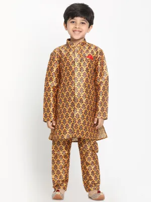 Jashvi Boys Silk Blend Digital Printed Kurta and Pyjama Set