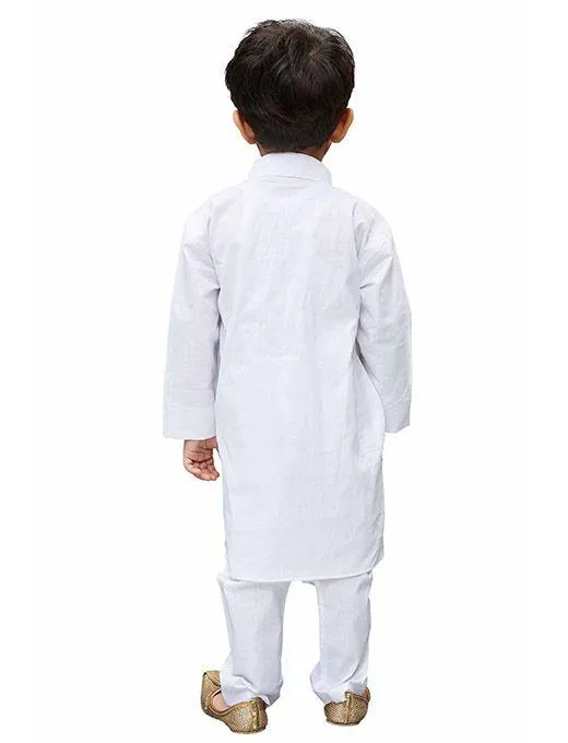 Jashvi Boys' White Cotton Kurta, Pyjama & Dupatta Set