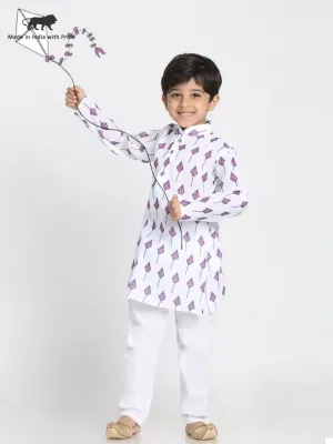 Jashvi Boy's White cotton printed Kurta set is so adorable