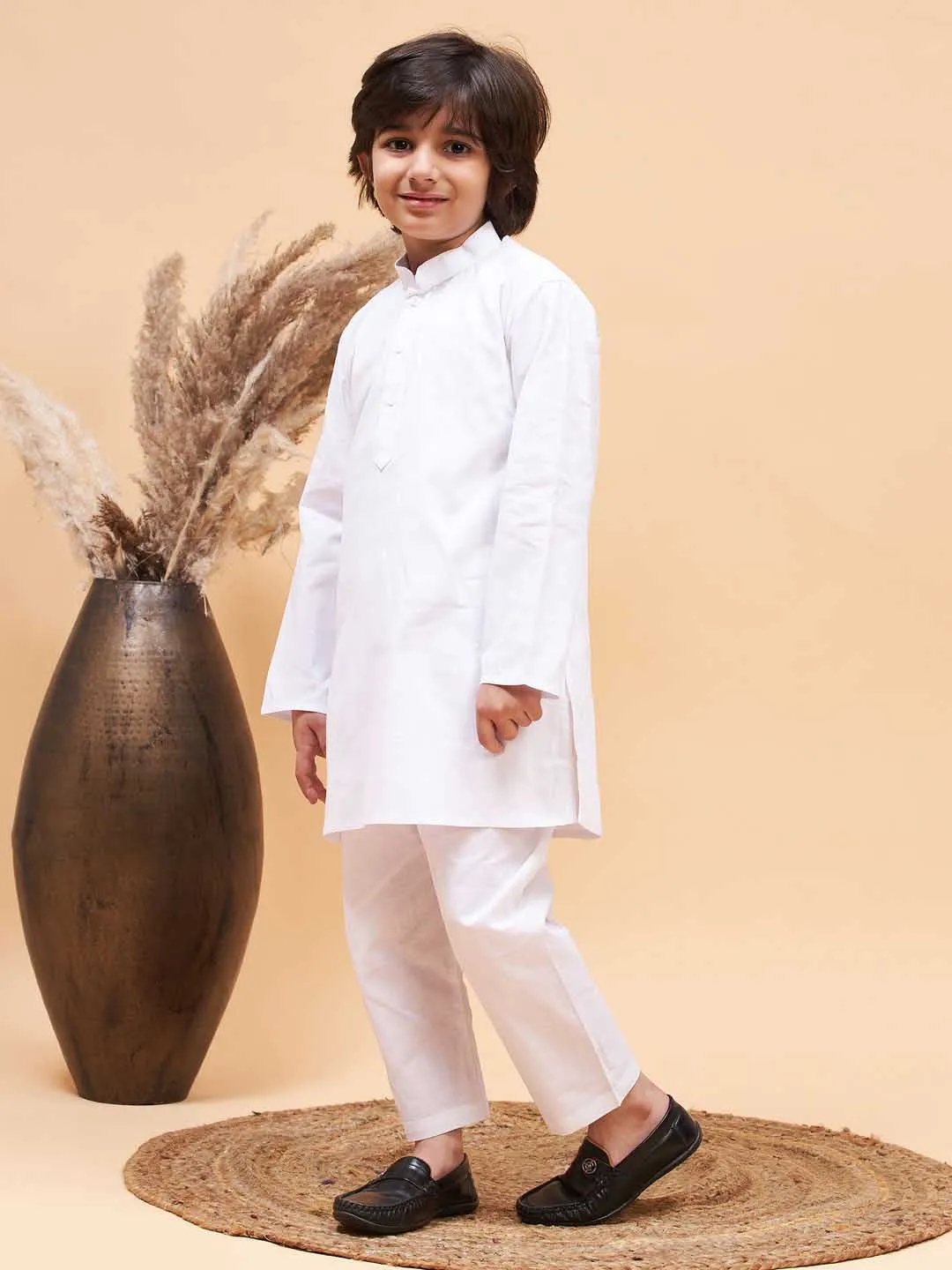 Jashvi Boy's White Kurta and Pyjama Set