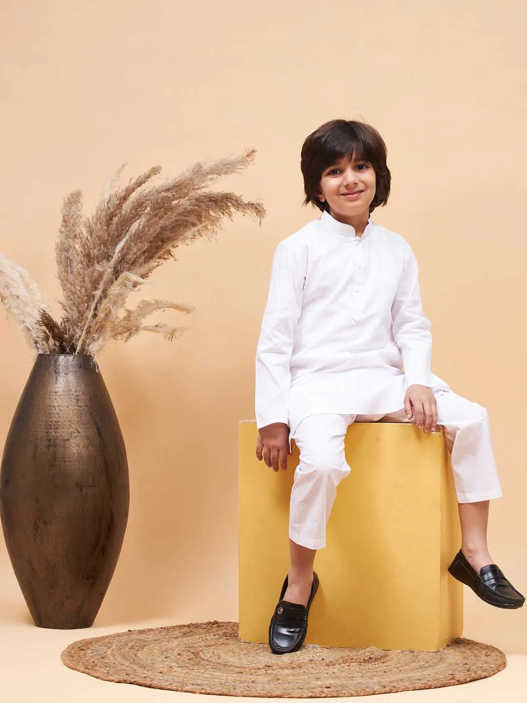 Jashvi Boy's White Kurta and Pyjama Set