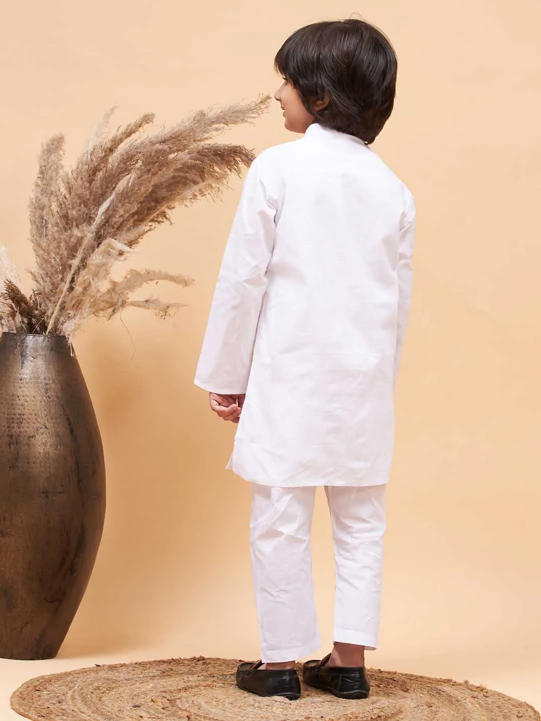 Jashvi Boy's White Kurta and Pyjama Set