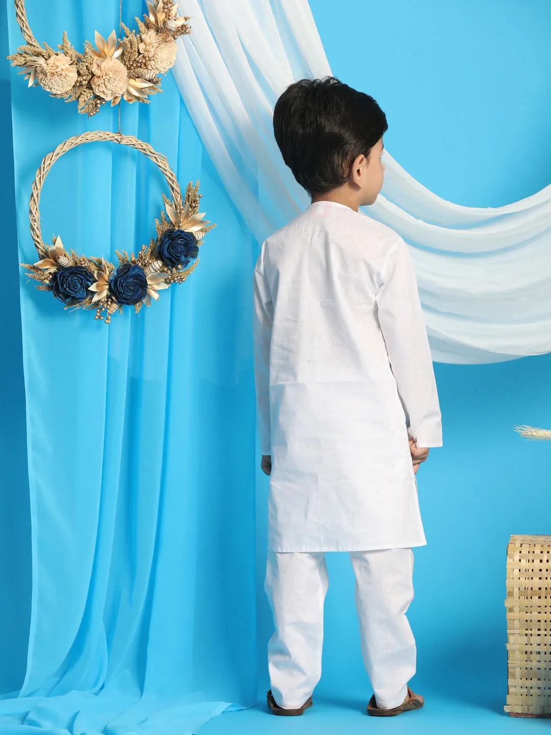 Jashvi Boys' White Kurta And White Pyjama Set