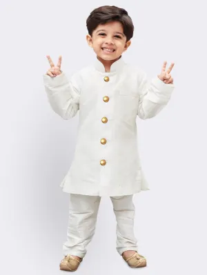 Jashvi Boys' White Silk Blend Kurta And Pyjama Set