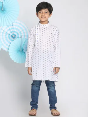 Jashvi Boys' White Woven Kurta