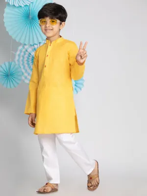 Jashvi Boys' Yellow And White Kurta Pyjama Set