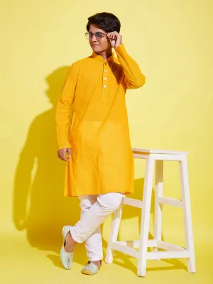 Jashvi Boy's Yellow Cotton Kurta and Pyjama Set